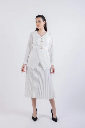 2301001- Floral Print Pleated Midi Skirt