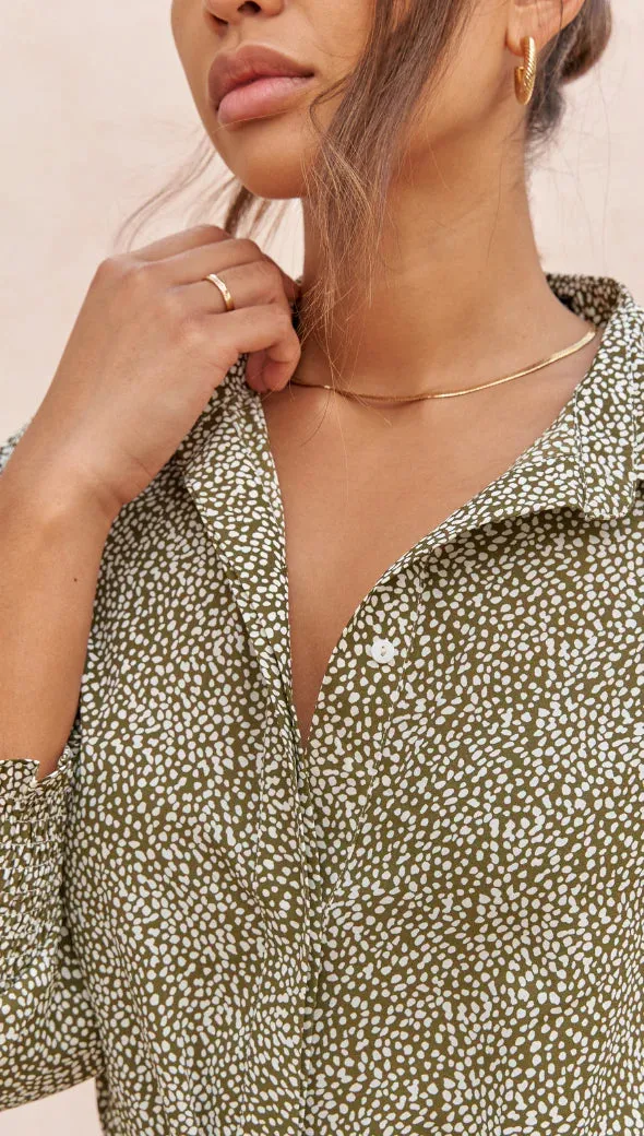 Alina Shirt Dress - Khaki Print
