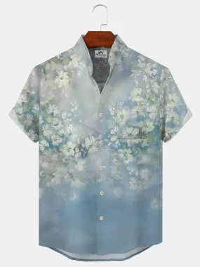 Alohadaddy Gradient Plant Flower Button Pocket Casual Short Sleeve Shirt