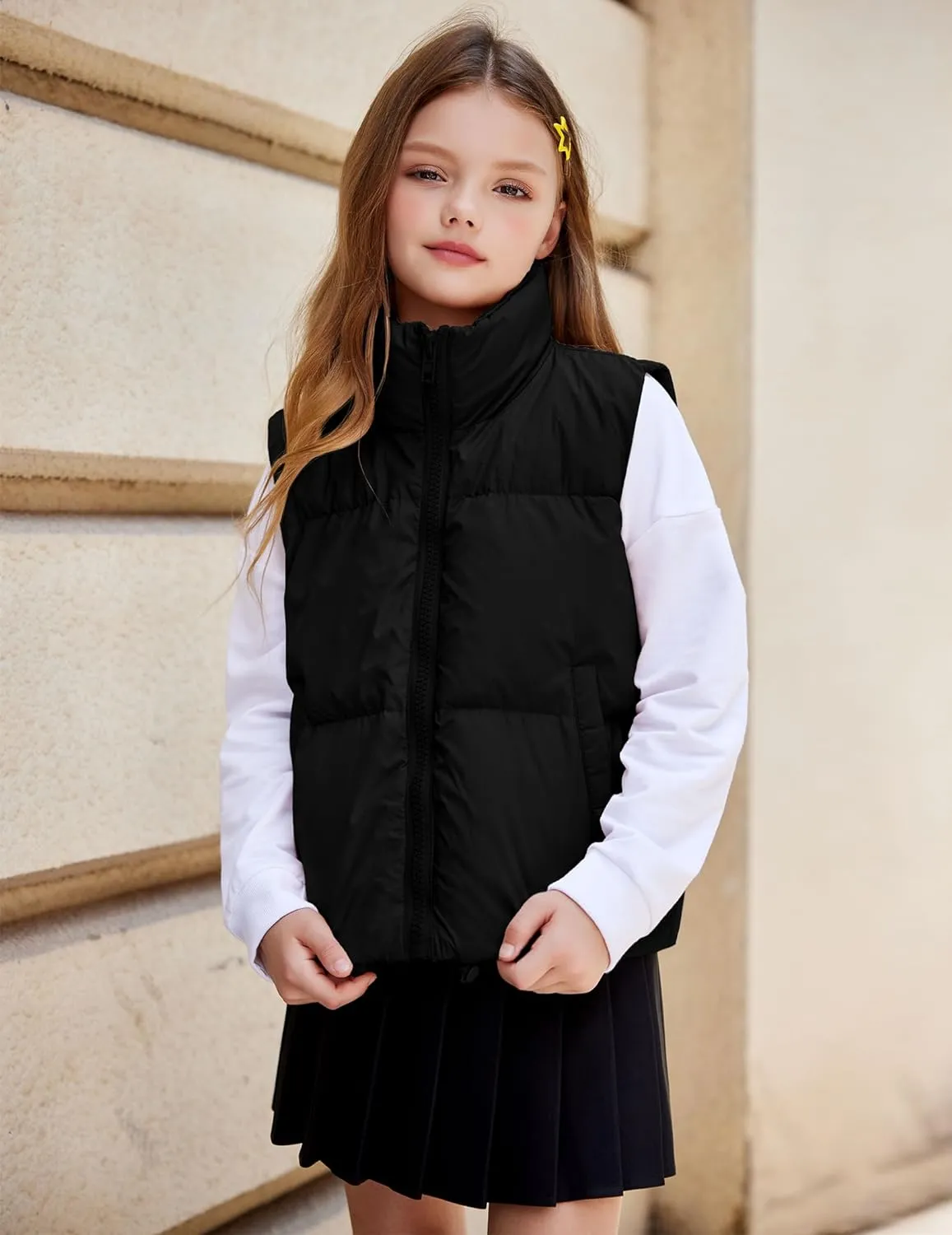 Arshiner Girls Winter Zipper Puffer Vest Lightweight Sleeveless Outwear