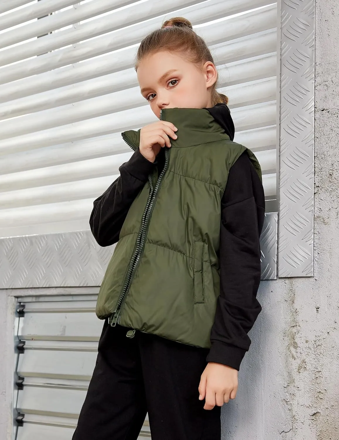 Arshiner Girls Winter Zipper Puffer Vest Lightweight Sleeveless Outwear