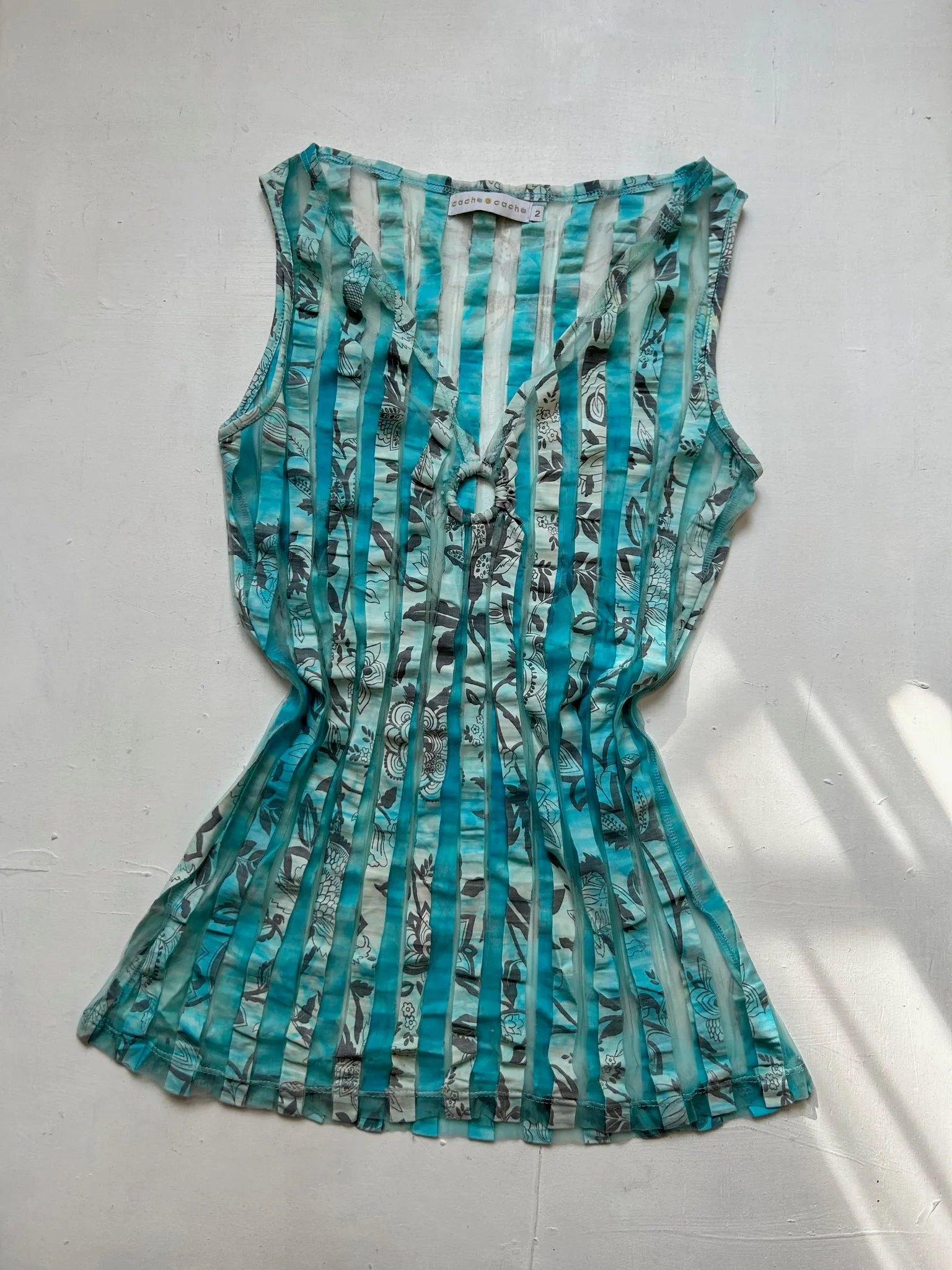 Baby blue floral print 90s y2k vintage tank top (S)