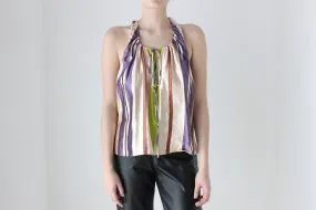BALLETCORE 2000s Marni Metallic Striped Silk / Linen Trapeze Top