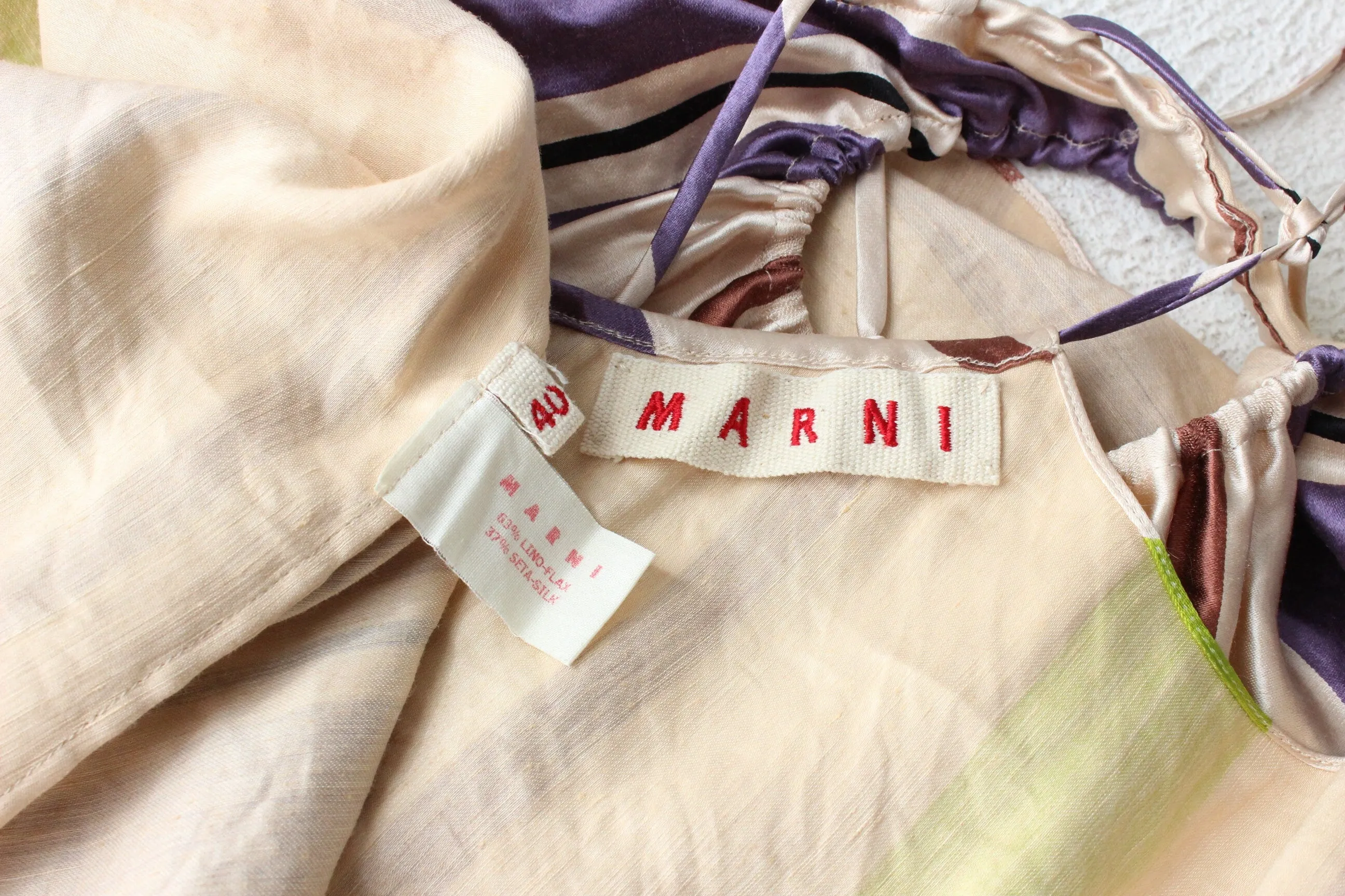 BALLETCORE 2000s Marni Metallic Striped Silk / Linen Trapeze Top