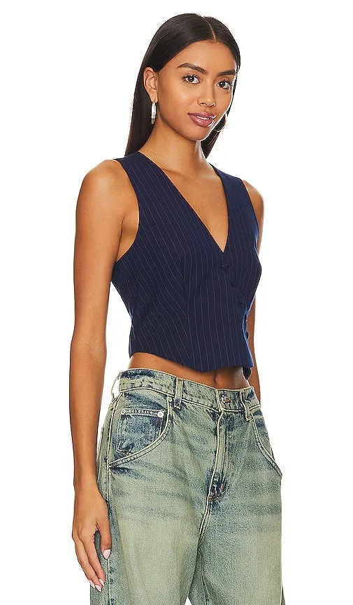 Bardot Asymmetric Pin Stripe Vest in Navy