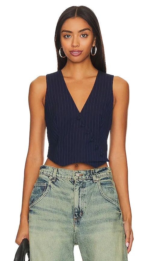 Bardot Asymmetric Pin Stripe Vest in Navy