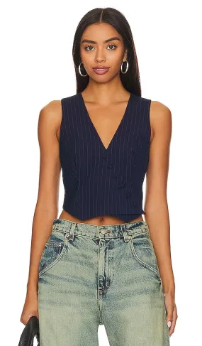Bardot Asymmetric Pin Stripe Vest in Navy