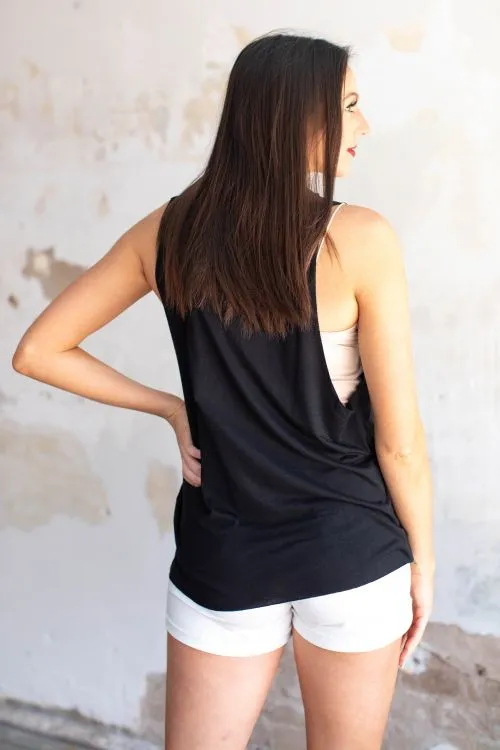 BLACK DISTRESSED TANK TOP
