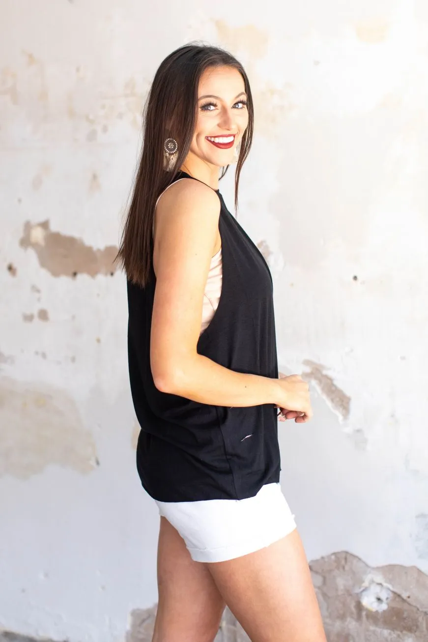 BLACK DISTRESSED TANK TOP