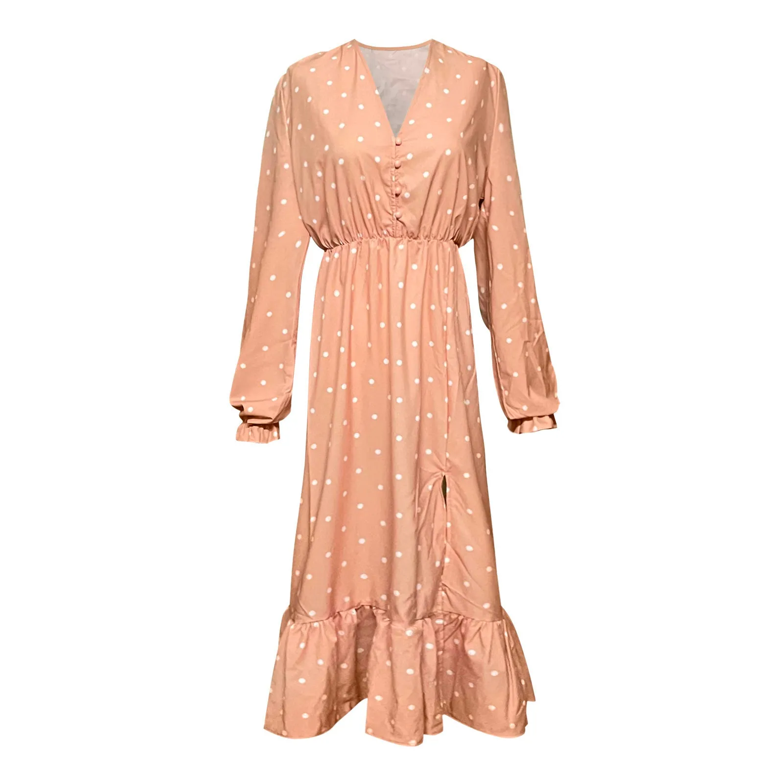 Casual Ruffle V Neck Lantern Sleeve Dress