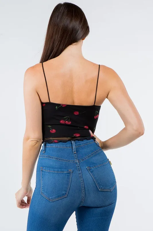 Cherry Print Mesh Layer Tank Top