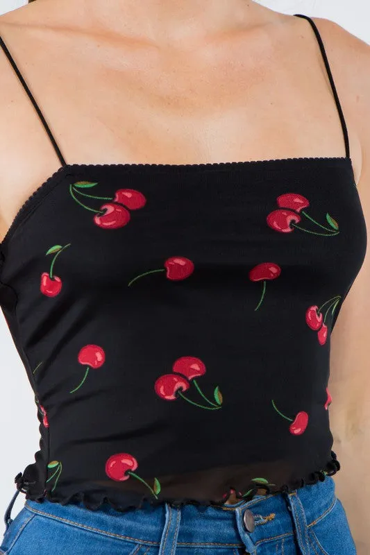 Cherry Print Mesh Layer Tank Top