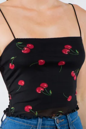 Cherry Print Mesh Layer Tank Top