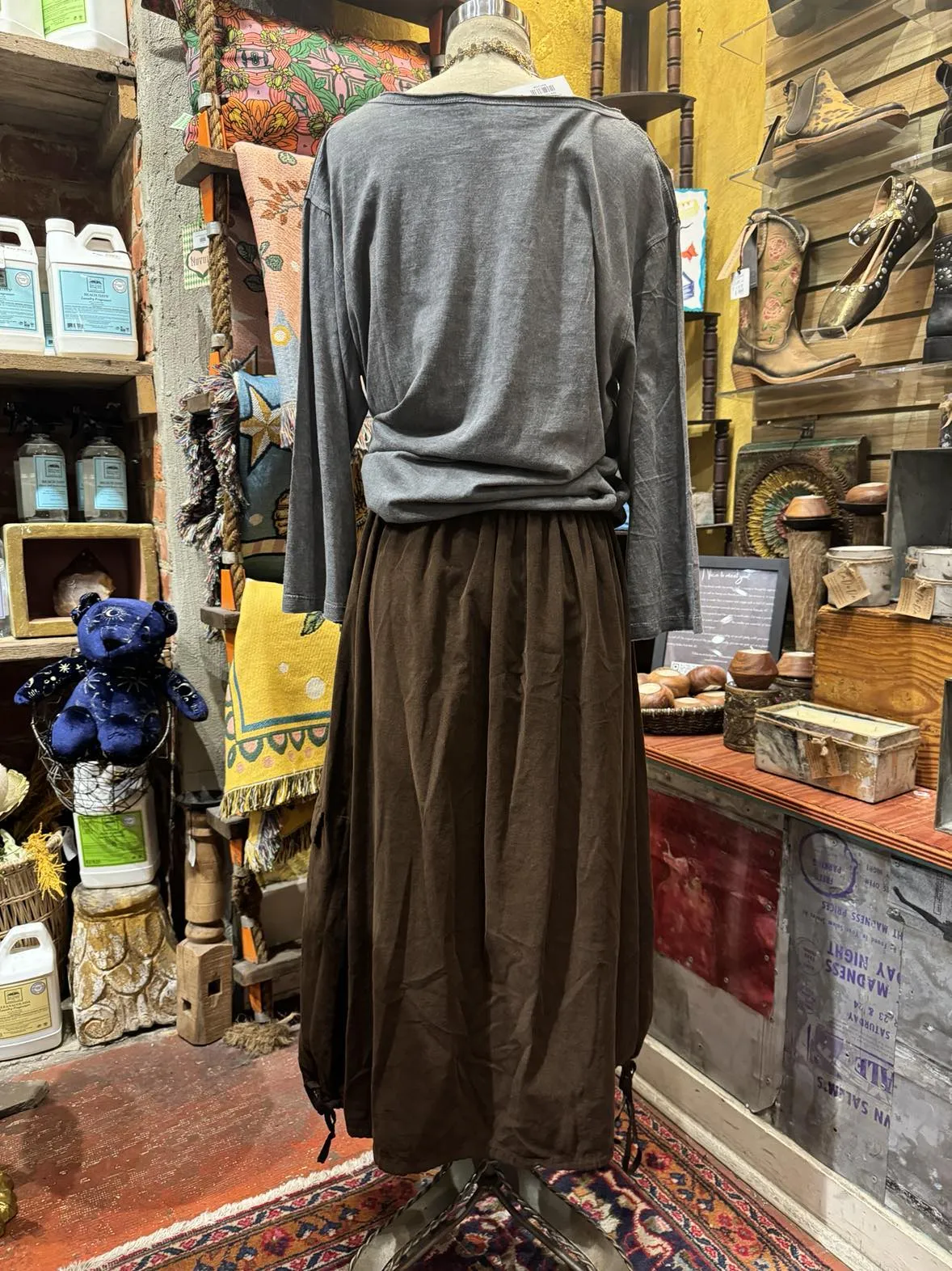 Corduroy Drawstring Hem Skirt-Brown