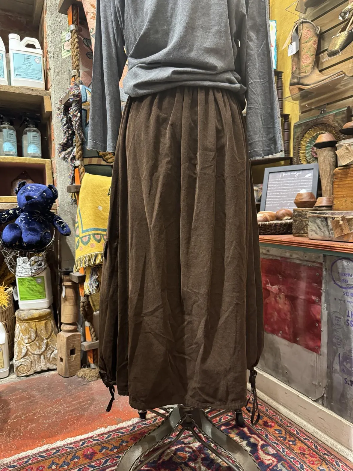 Corduroy Drawstring Hem Skirt-Brown