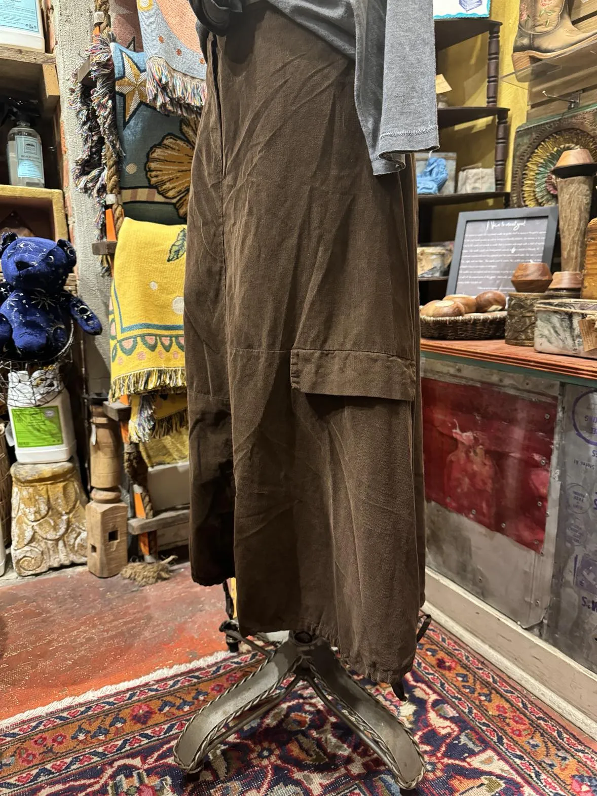 Corduroy Drawstring Hem Skirt-Brown