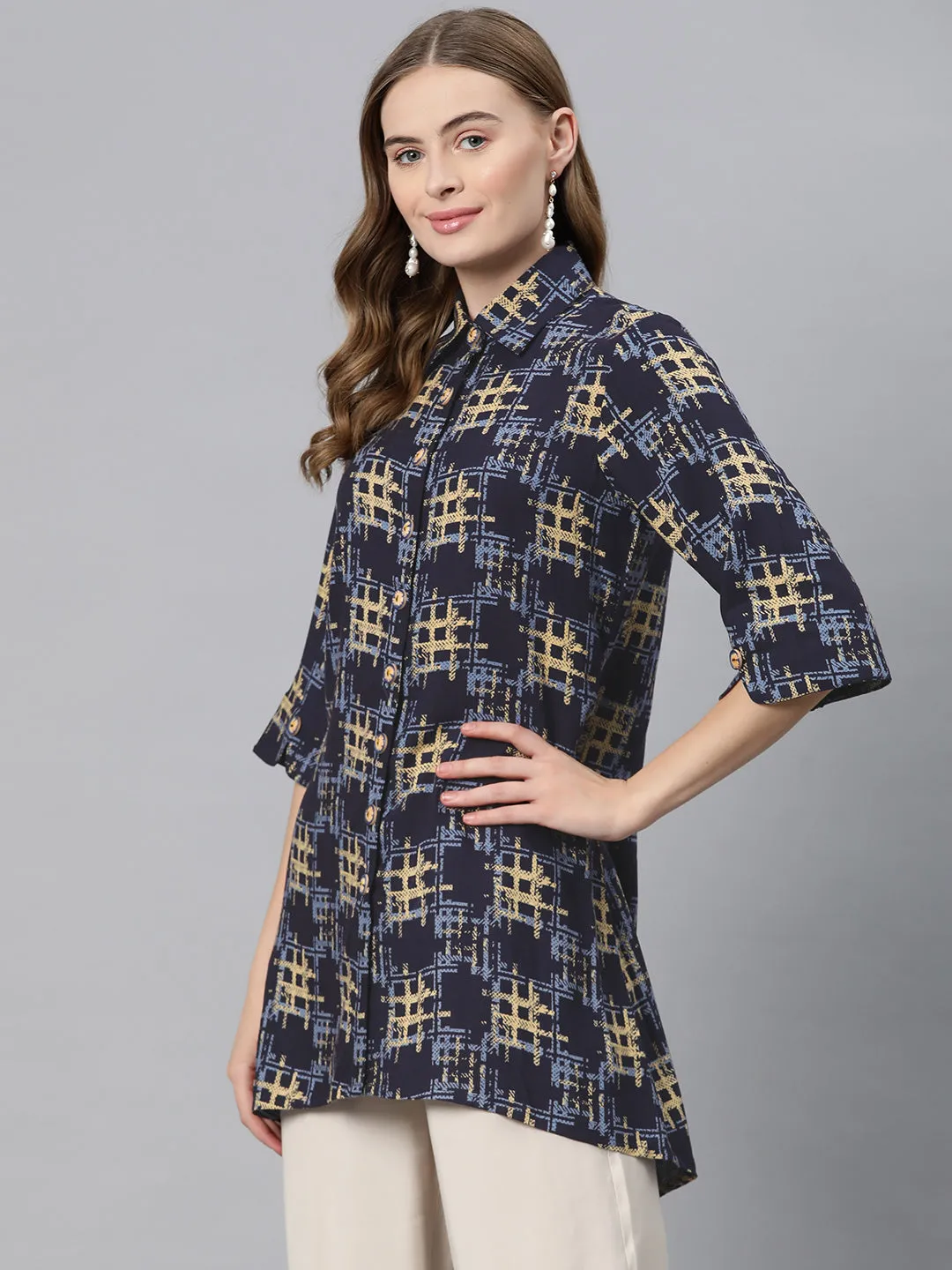 Cottinfab Abstract Print High-Low Longline Top
