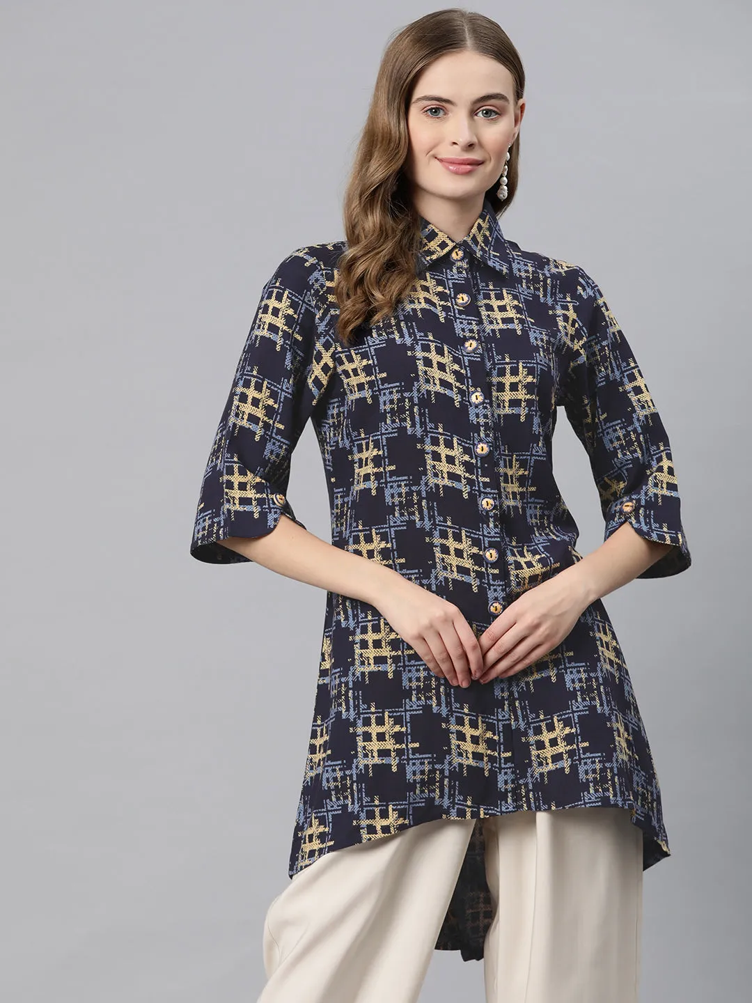 Cottinfab Abstract Print High-Low Longline Top