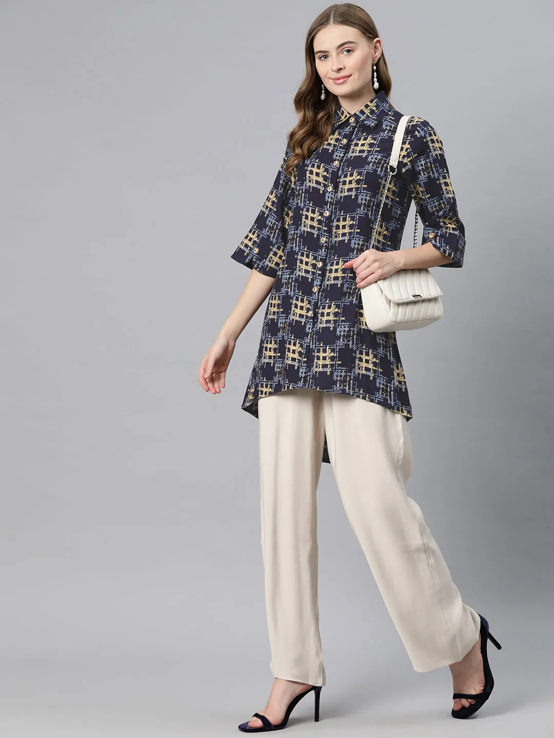 Cottinfab Abstract Print High-Low Longline Top