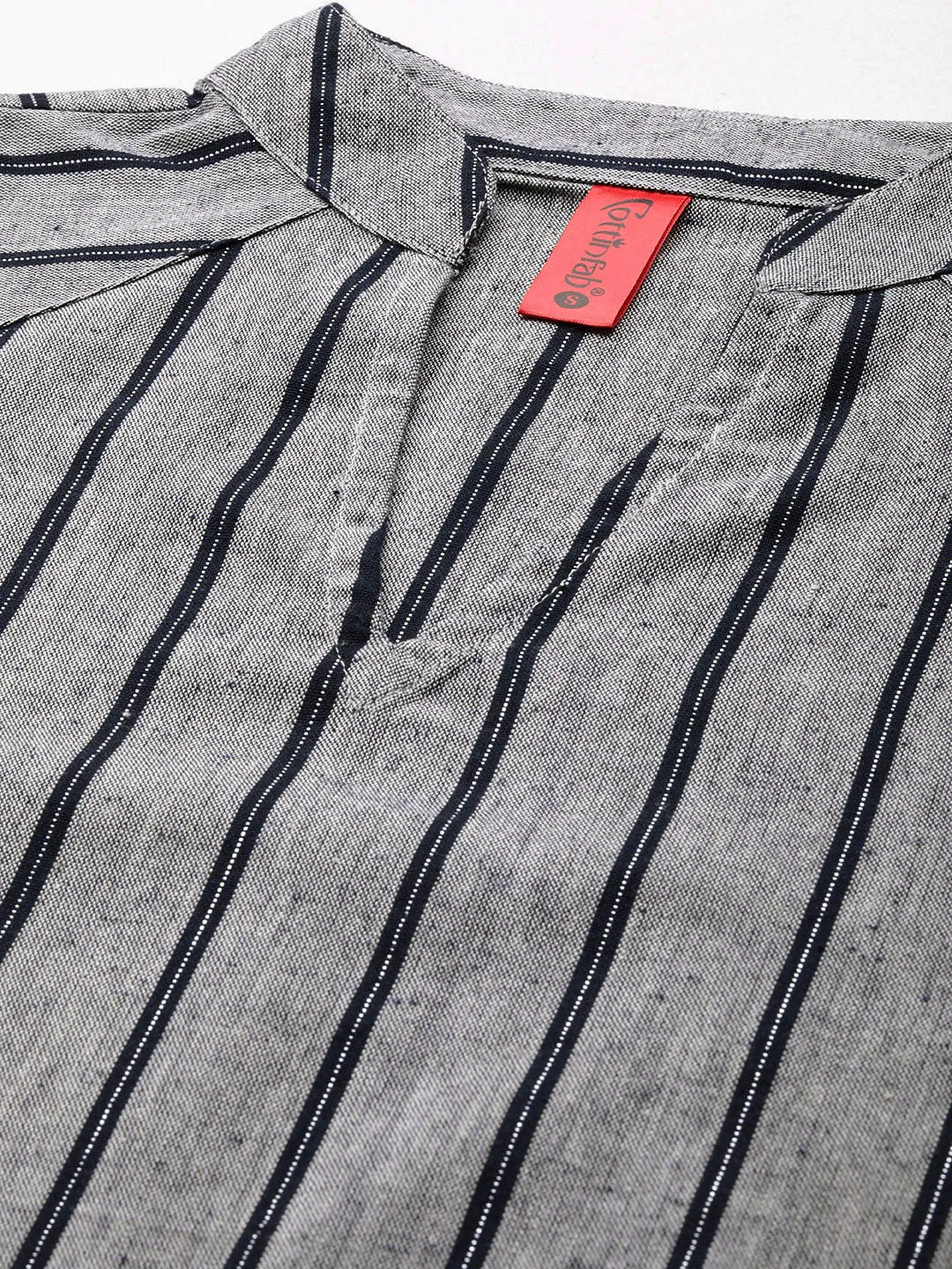 Cottinfab Women Striped Mandarin Collar Cotton Top