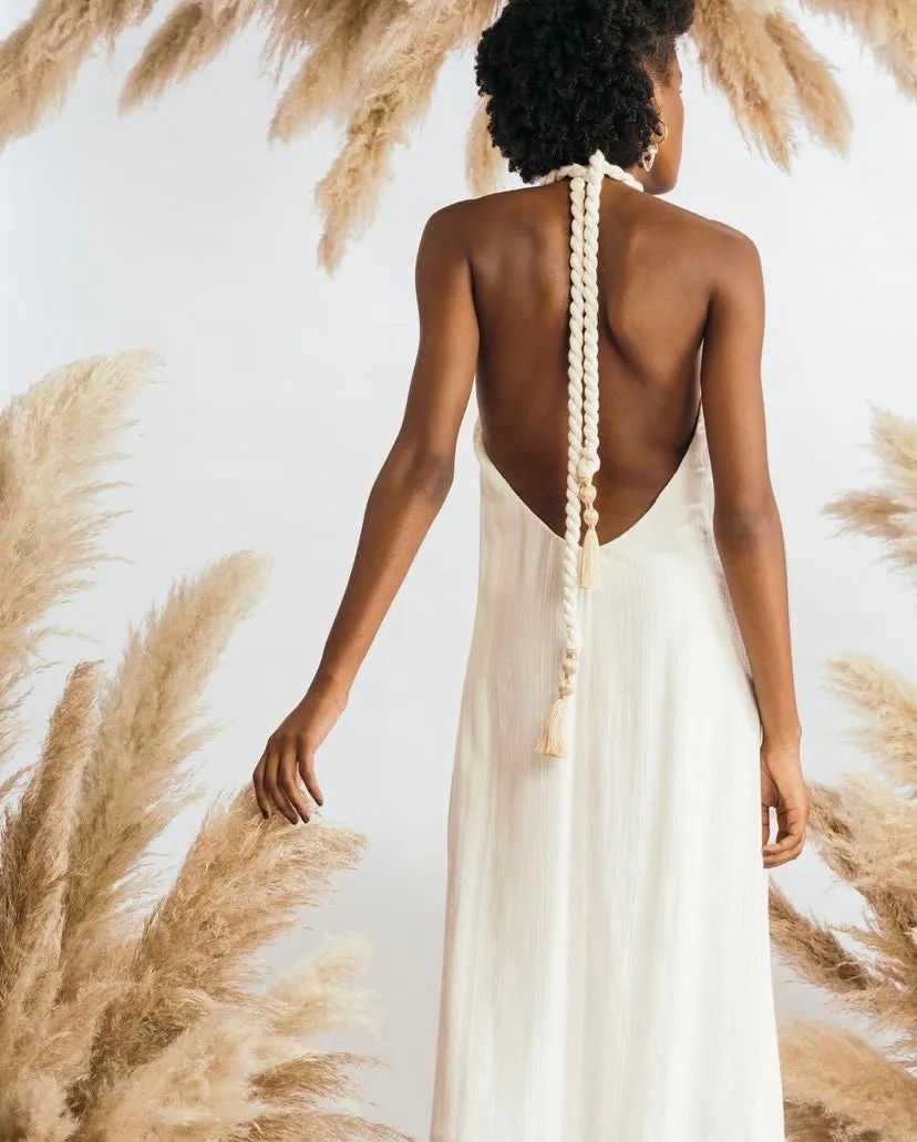 Cotton halter maxi dress with embroidery by Nay