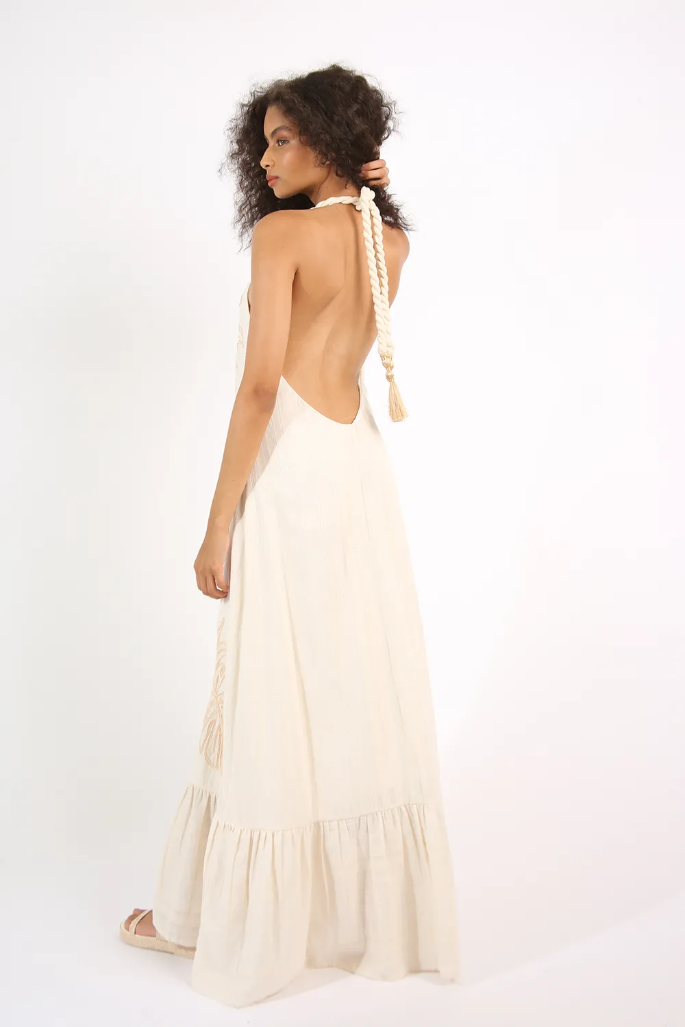 Cotton halter maxi dress with embroidery by Nay