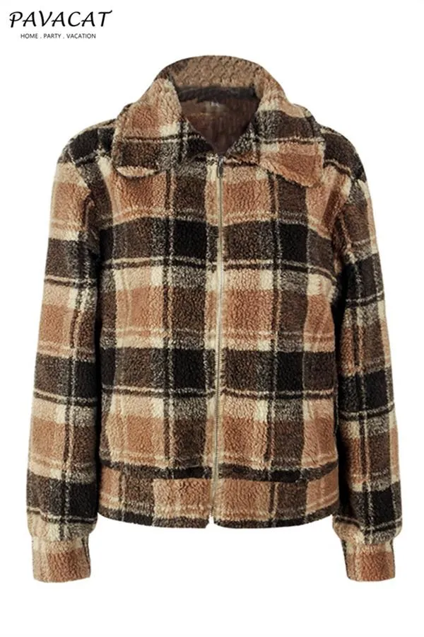 elveswallet Plaid Faux Fur Cropped Biker Down Jacket