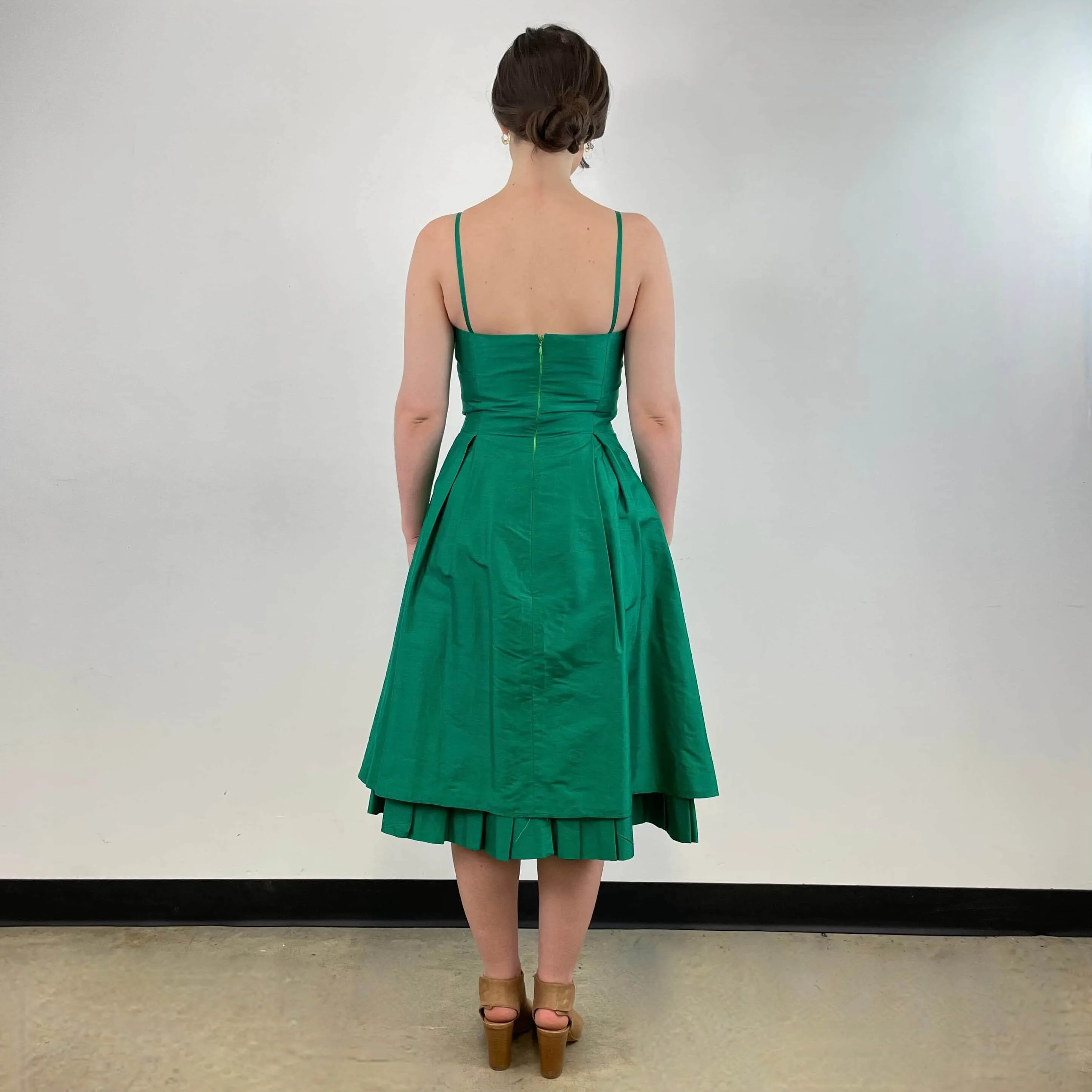 Emerald Green Silk Cocktail Dress Small / Medium