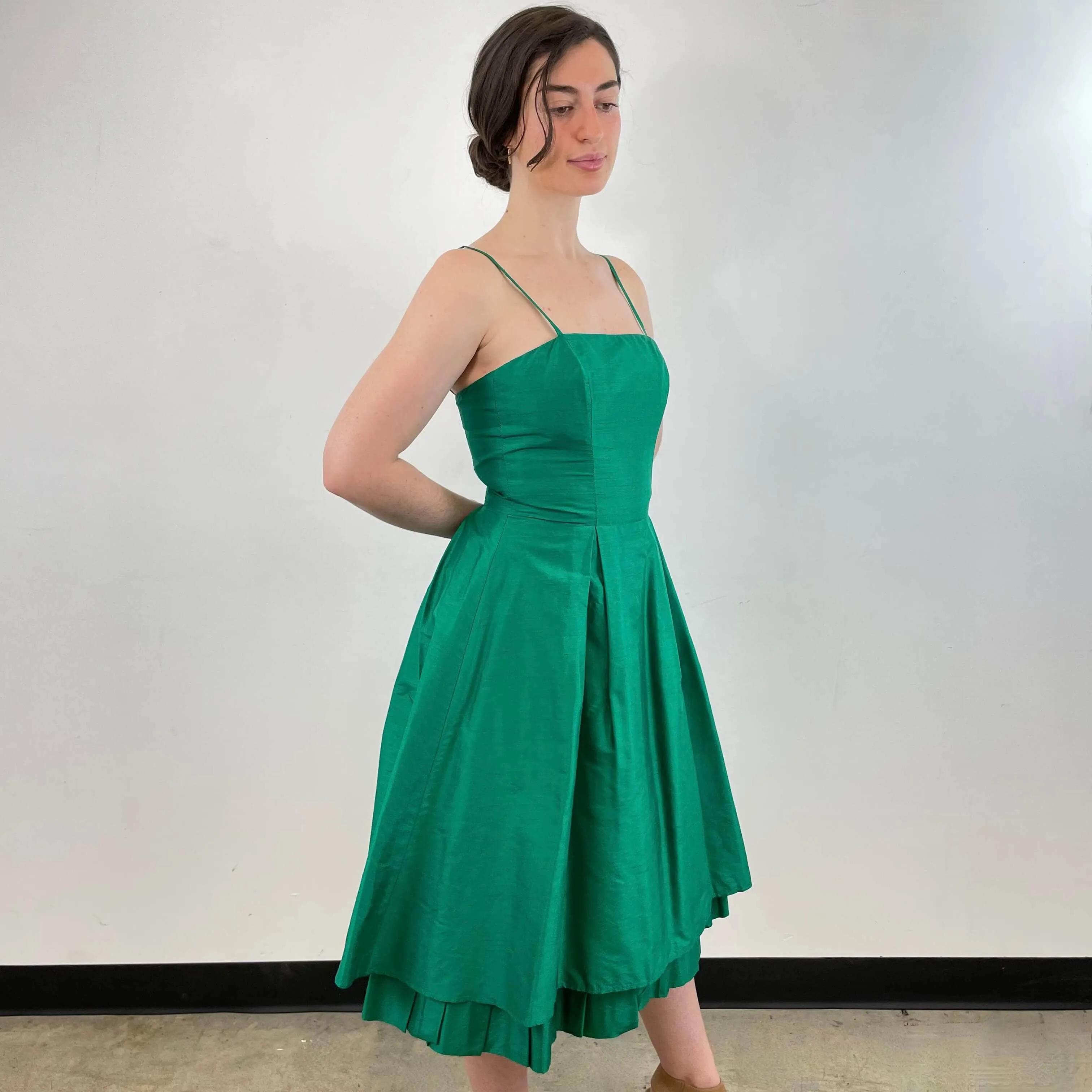 Emerald Green Silk Cocktail Dress Small / Medium