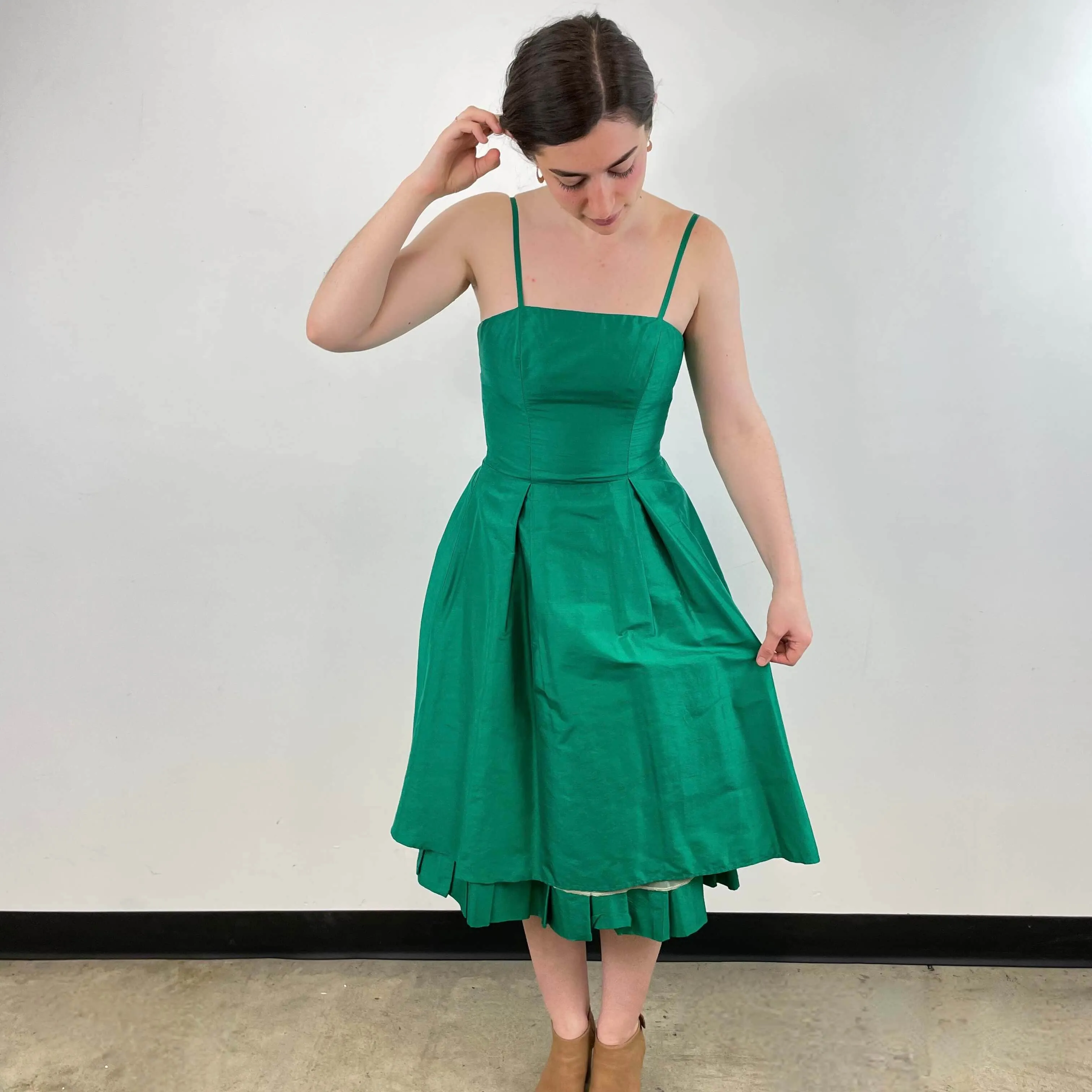 Emerald Green Silk Cocktail Dress Small / Medium