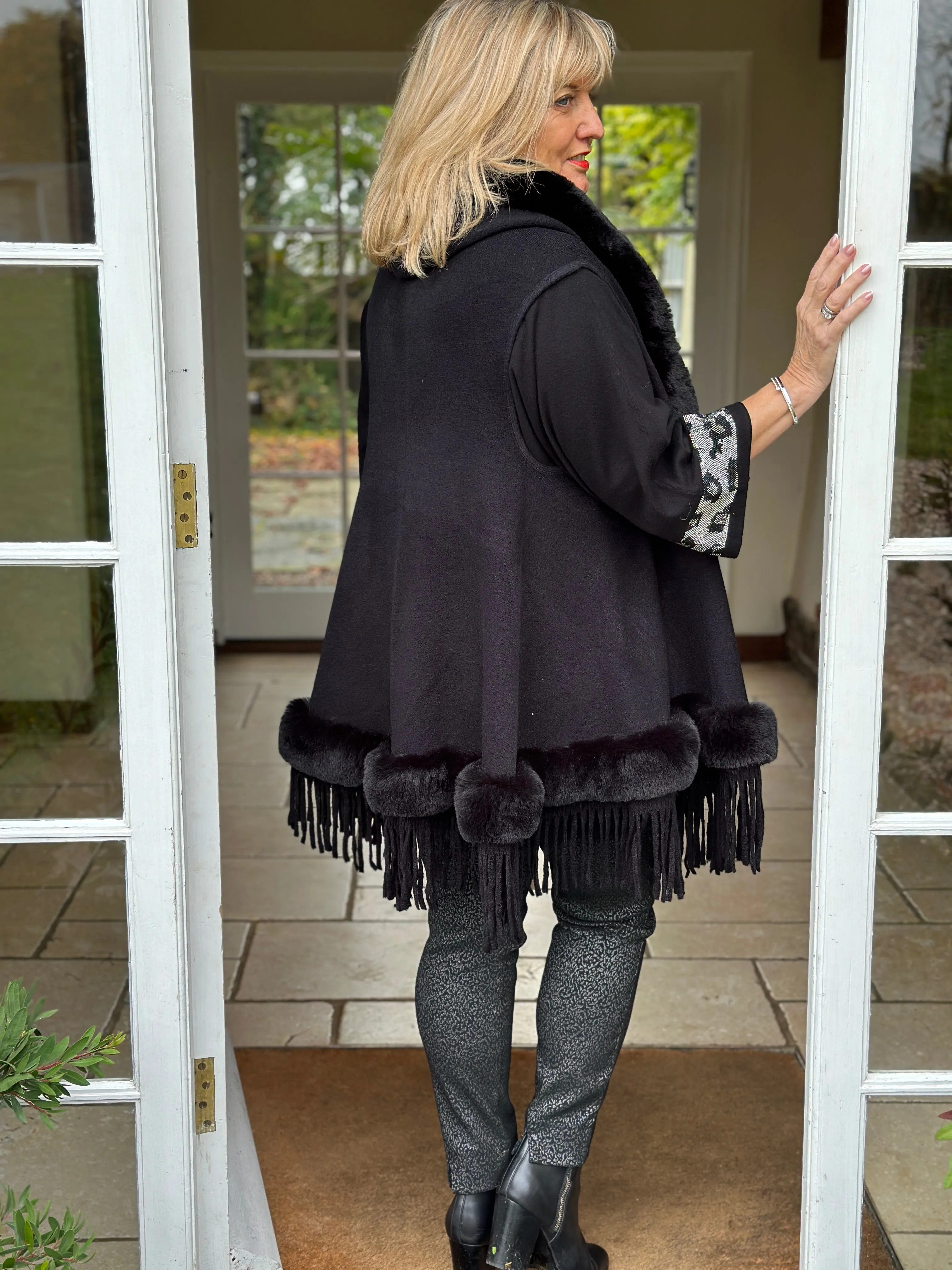 Faux Fur Tassel Gilet -  PIA ROSSINI | Black