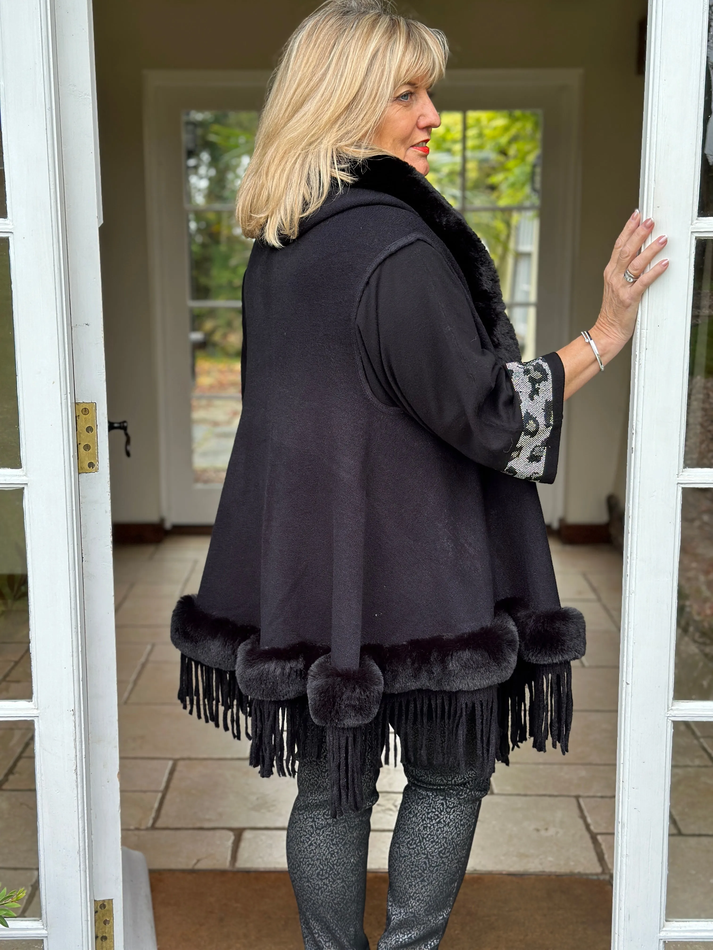 Faux Fur Tassel Gilet -  PIA ROSSINI | Black