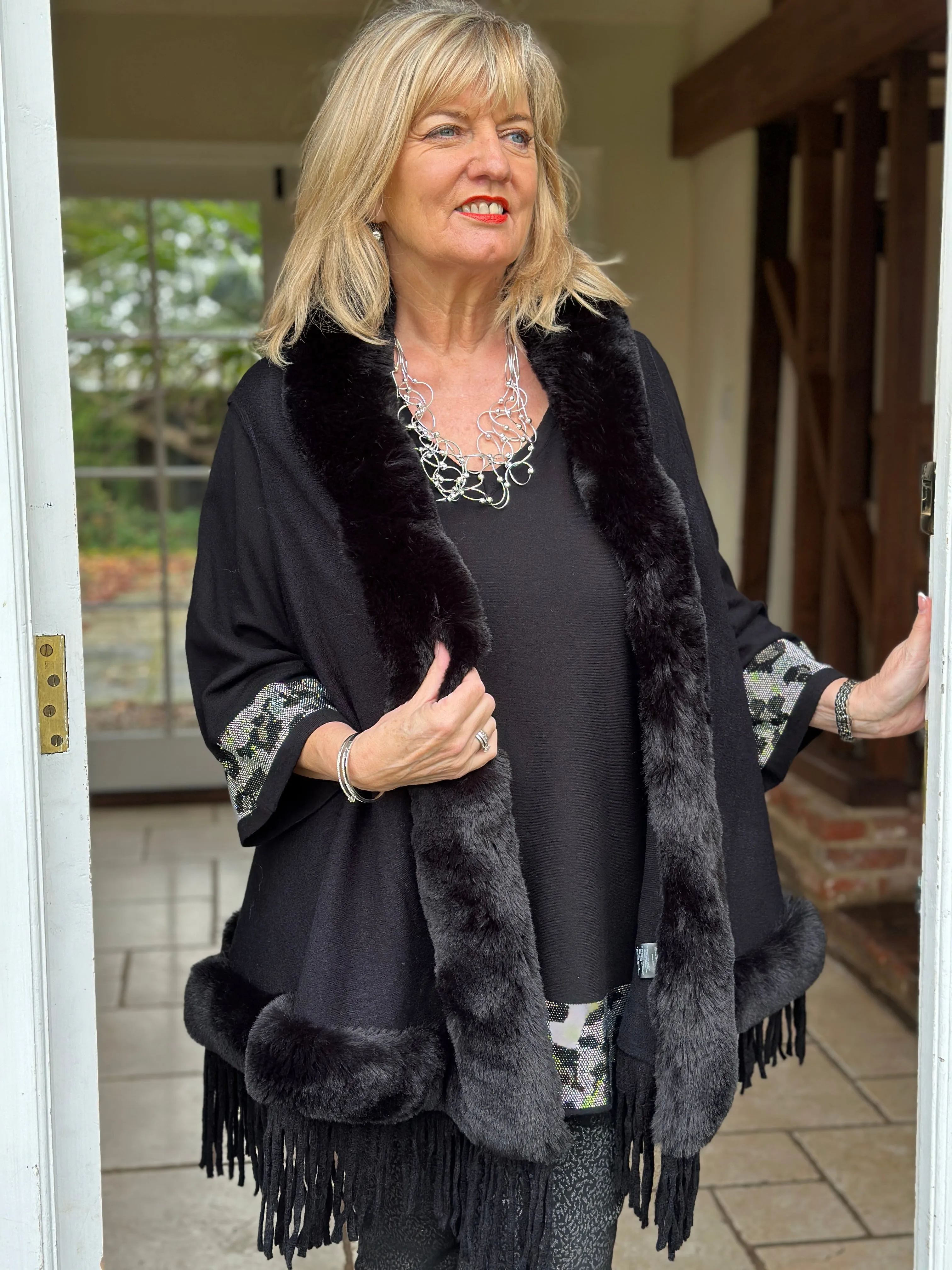 Faux Fur Tassel Gilet -  PIA ROSSINI | Black