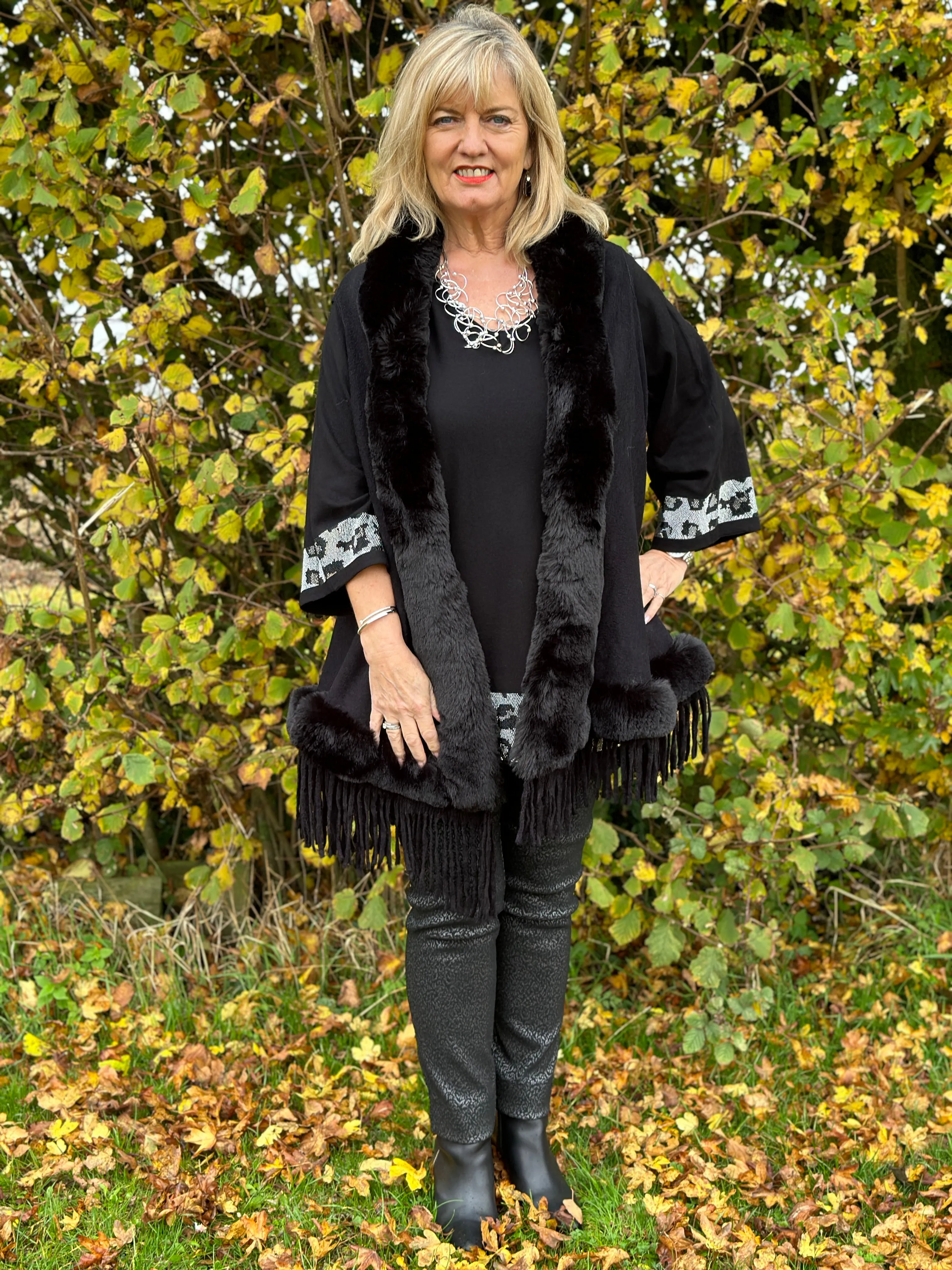 Faux Fur Tassel Gilet -  PIA ROSSINI | Black