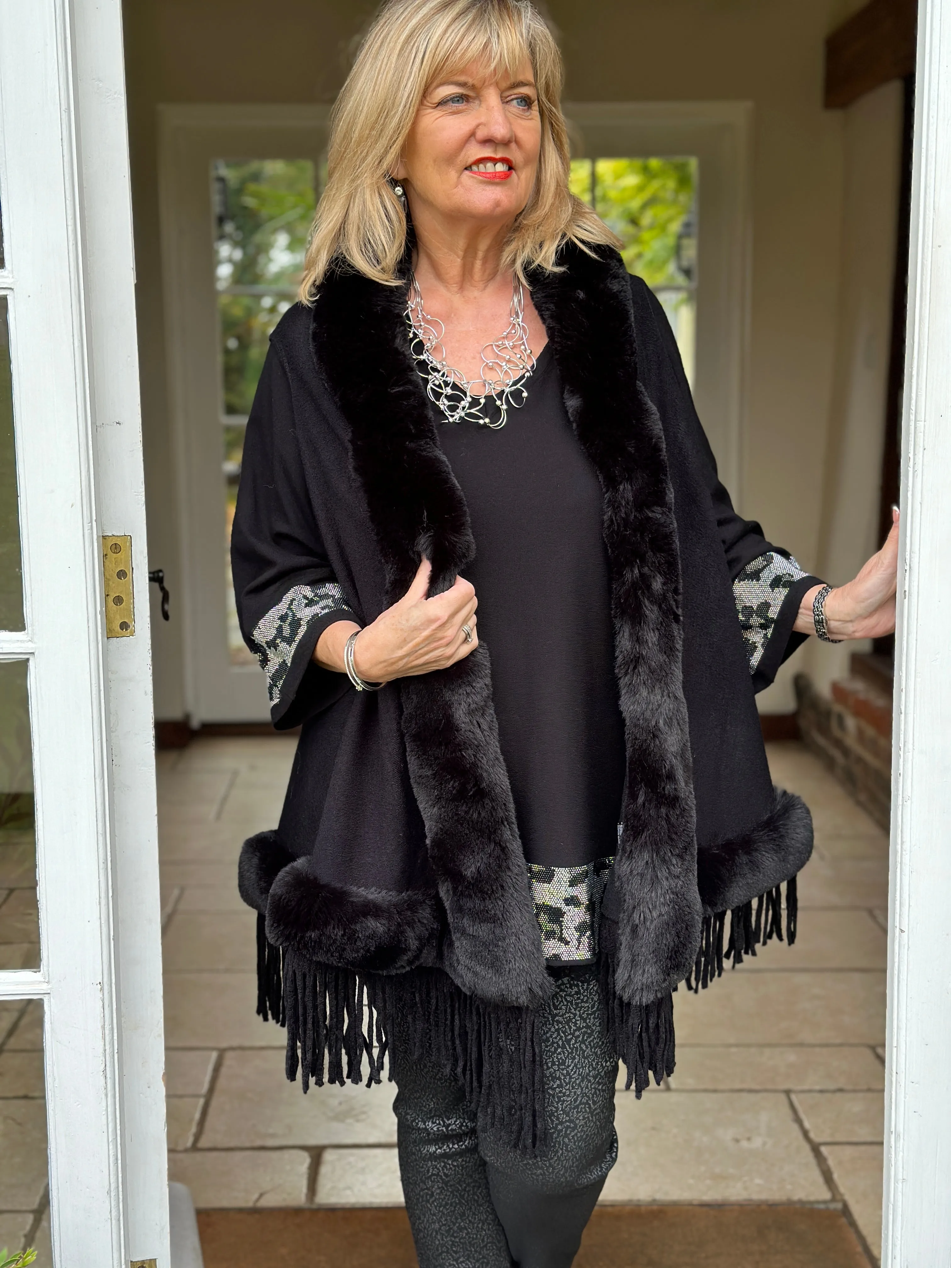 Faux Fur Tassel Gilet -  PIA ROSSINI | Black