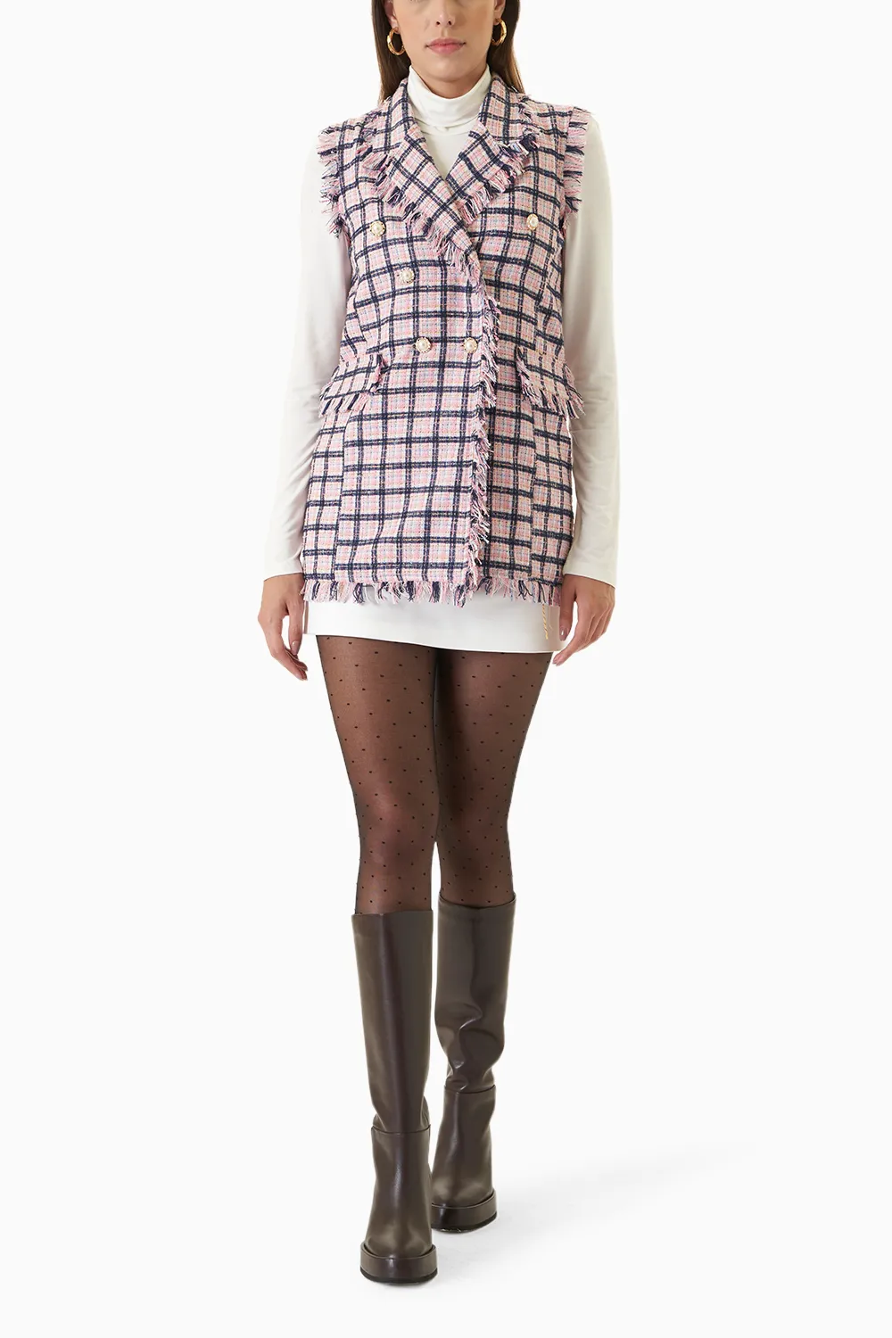 Flamingo Pink Tweed Gilet Tweed