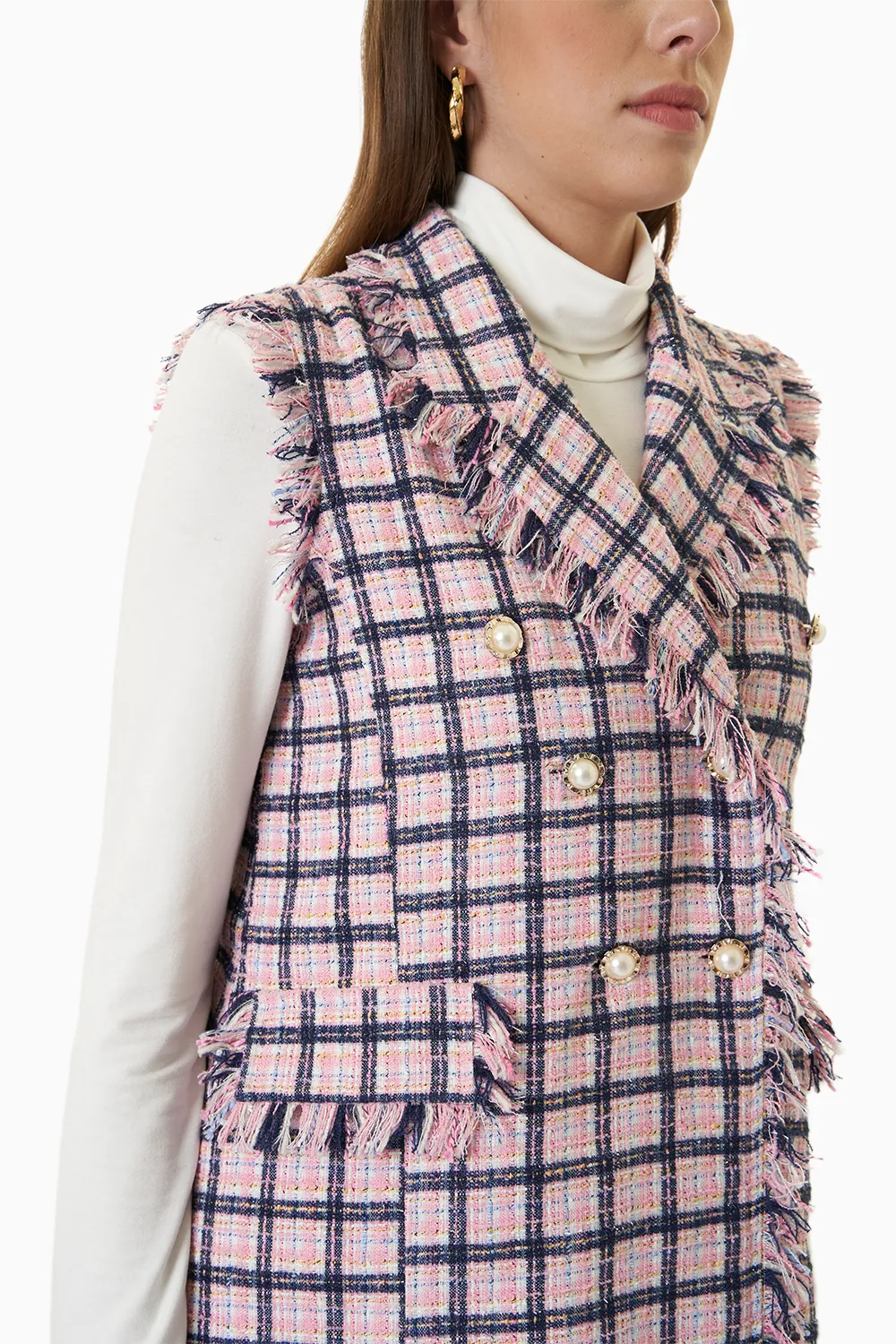 Flamingo Pink Tweed Gilet Tweed