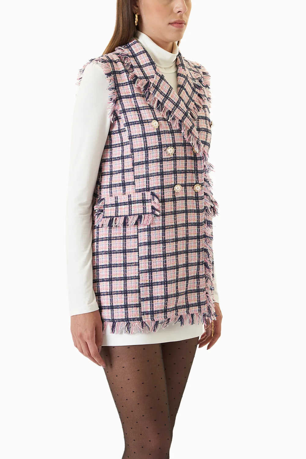 Flamingo Pink Tweed Gilet Tweed