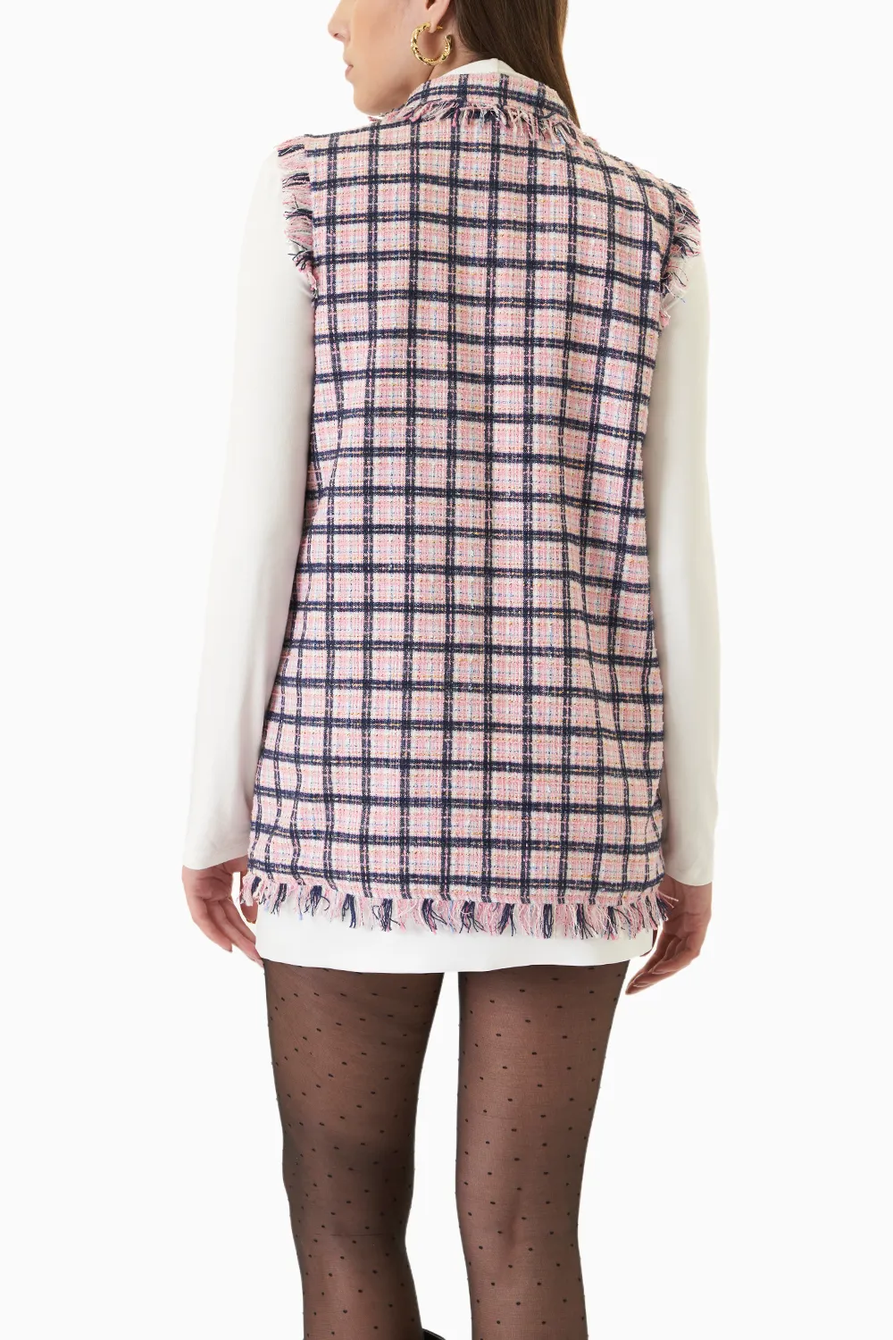 Flamingo Pink Tweed Gilet Tweed