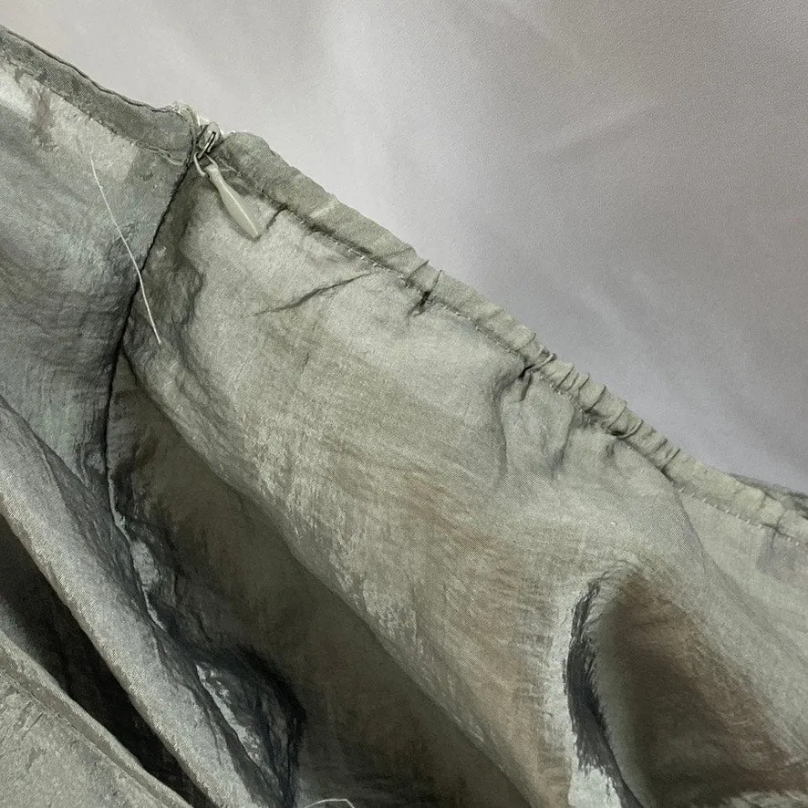 FREE PEOPLE Women's Gray Satin Tie Wrap Side-Zip Midi Lightweight Skirt SZ 9