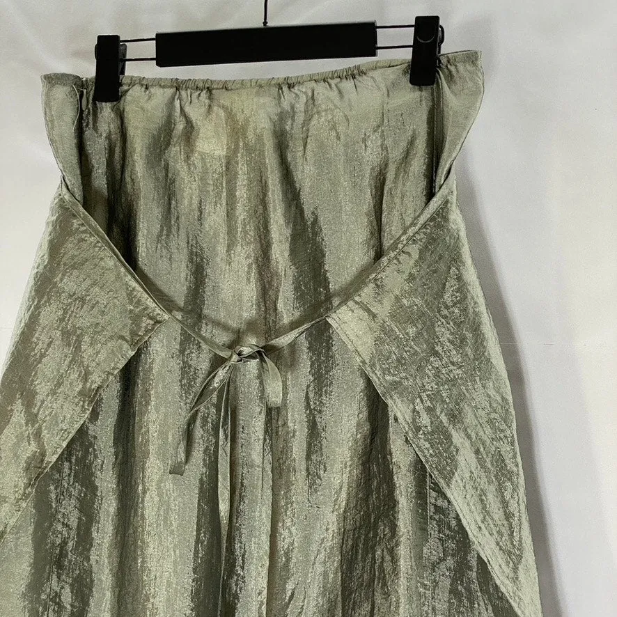 FREE PEOPLE Women's Gray Satin Tie Wrap Side-Zip Midi Lightweight Skirt SZ 9