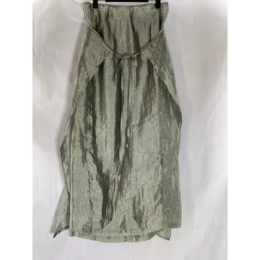 FREE PEOPLE Women's Gray Satin Tie Wrap Side-Zip Midi Lightweight Skirt SZ 9