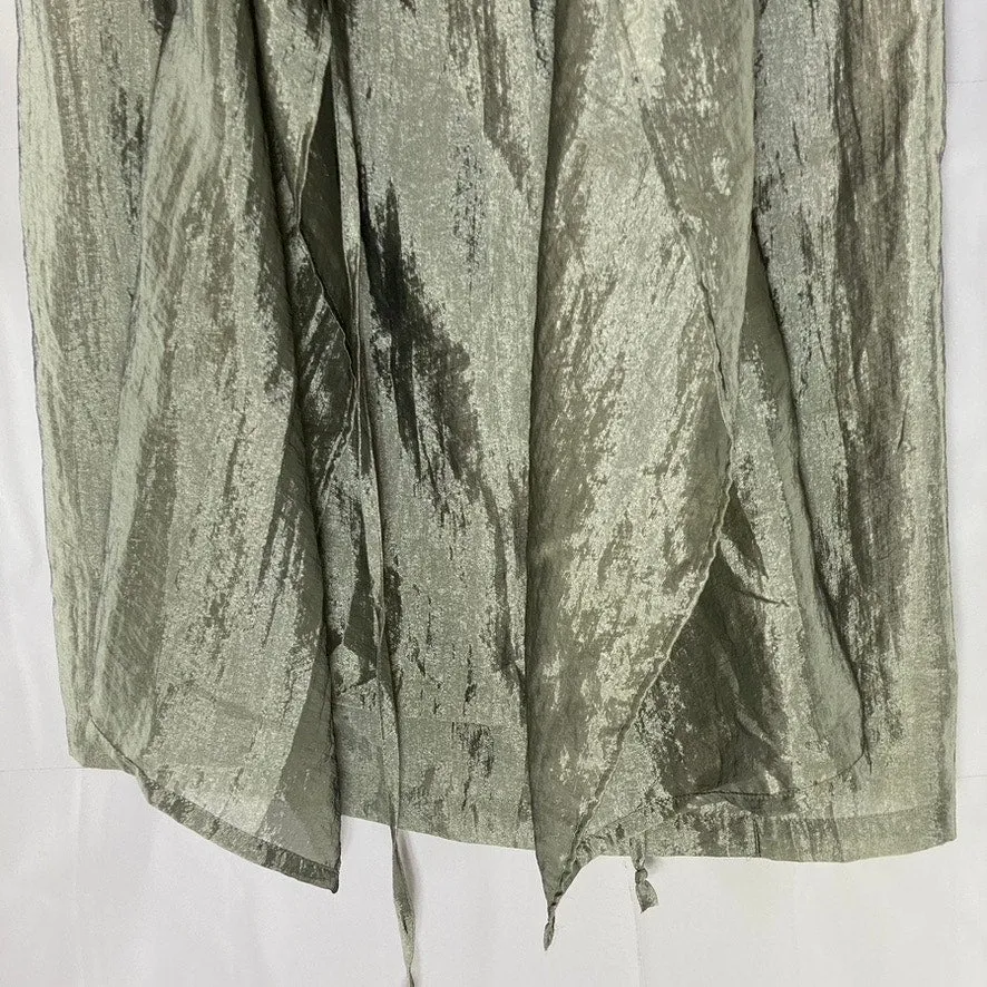 FREE PEOPLE Women's Gray Satin Tie Wrap Side-Zip Midi Lightweight Skirt SZ 9