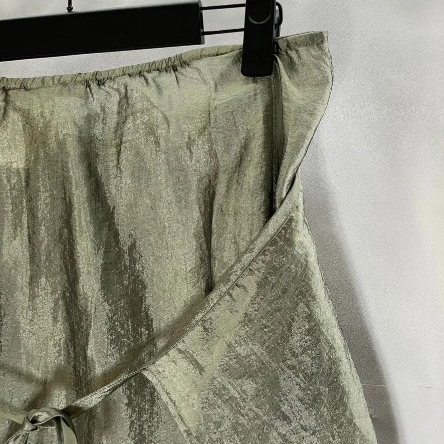 FREE PEOPLE Women's Gray Satin Tie Wrap Side-Zip Midi Lightweight Skirt SZ 9