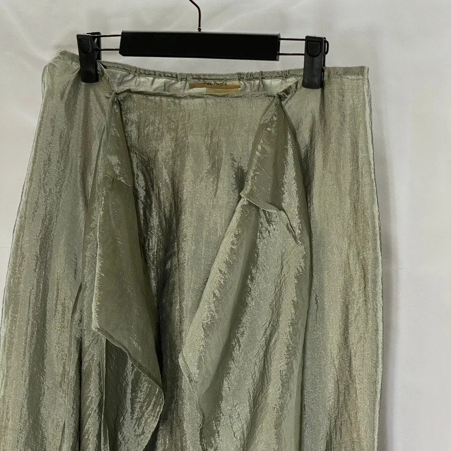 FREE PEOPLE Women's Gray Satin Tie Wrap Side-Zip Midi Lightweight Skirt SZ 9