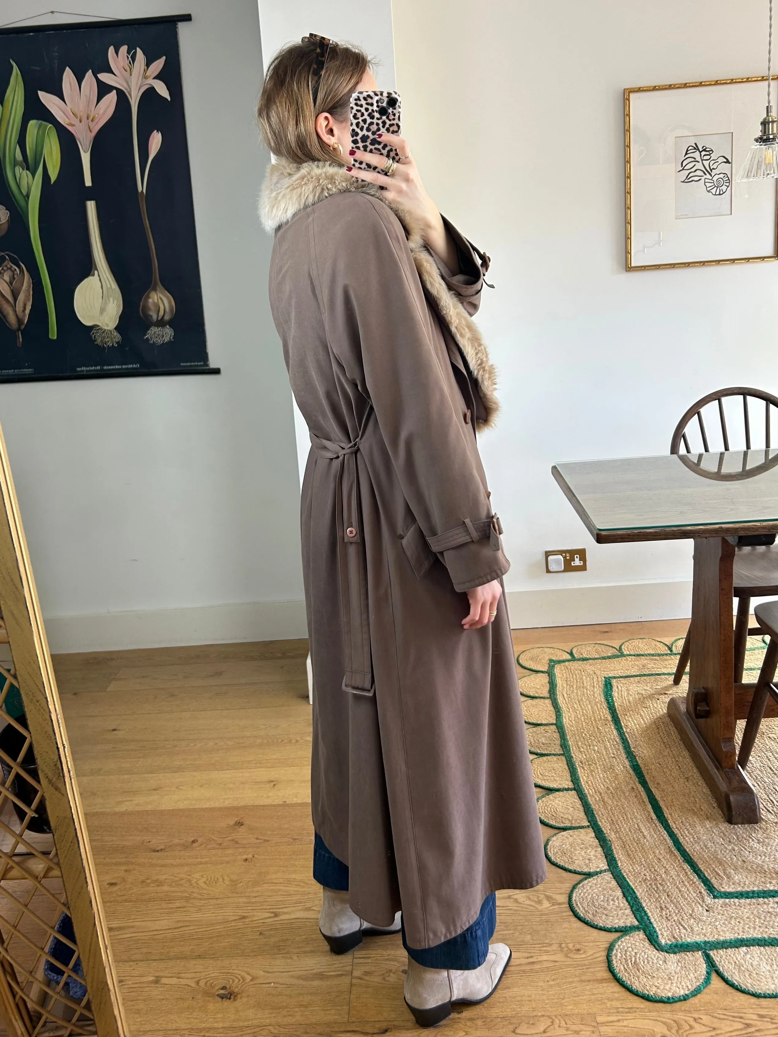 Fur Collar Trench Coat - S