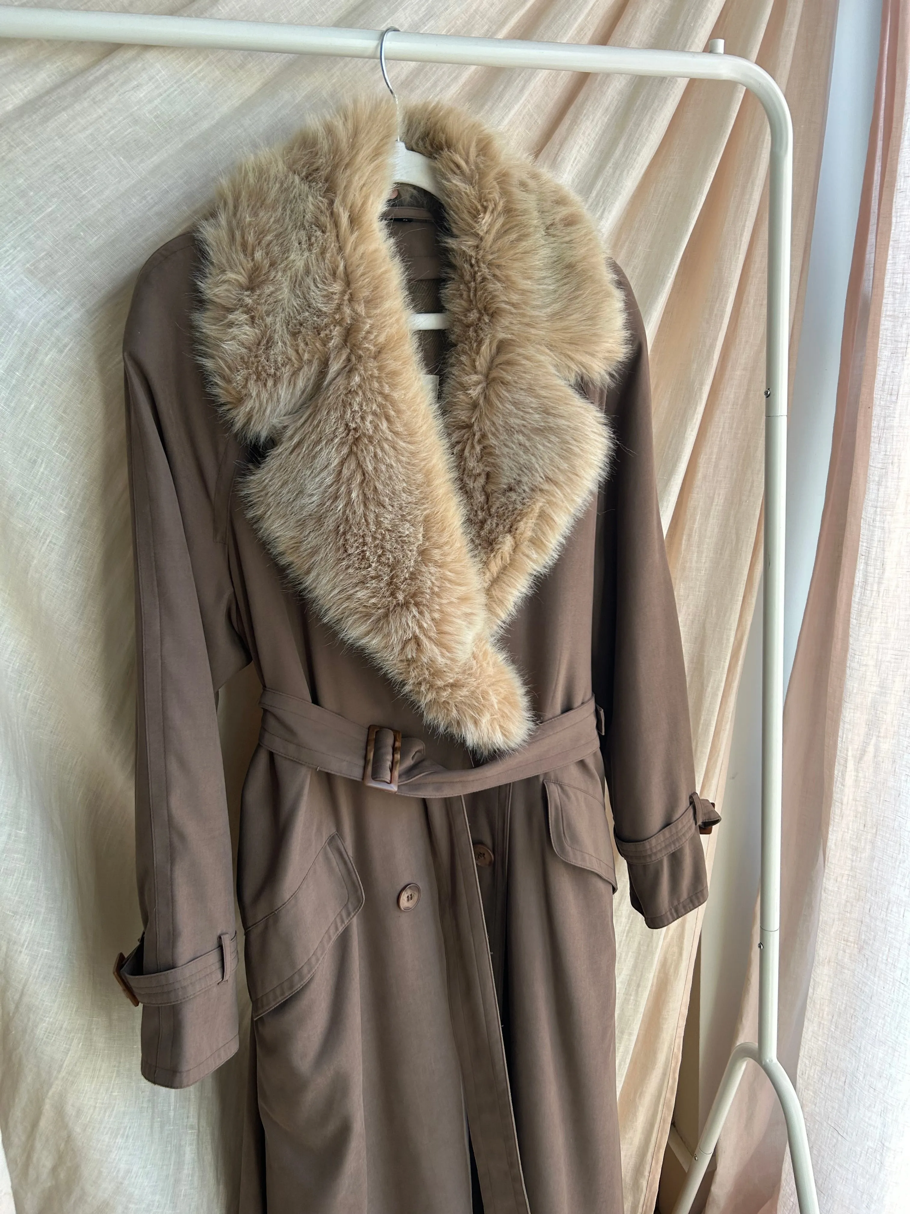 Fur Collar Trench Coat - S