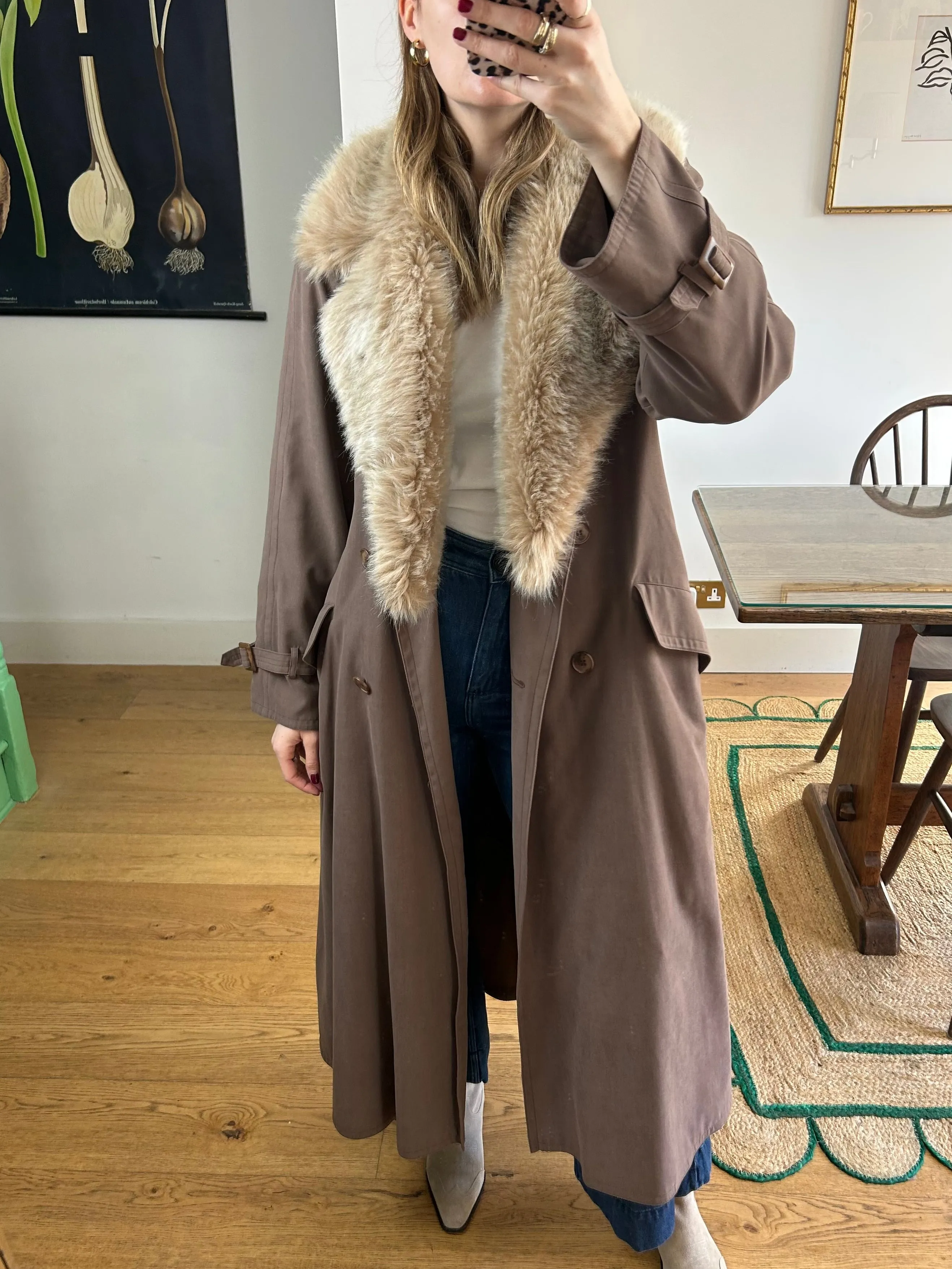 Fur Collar Trench Coat - S