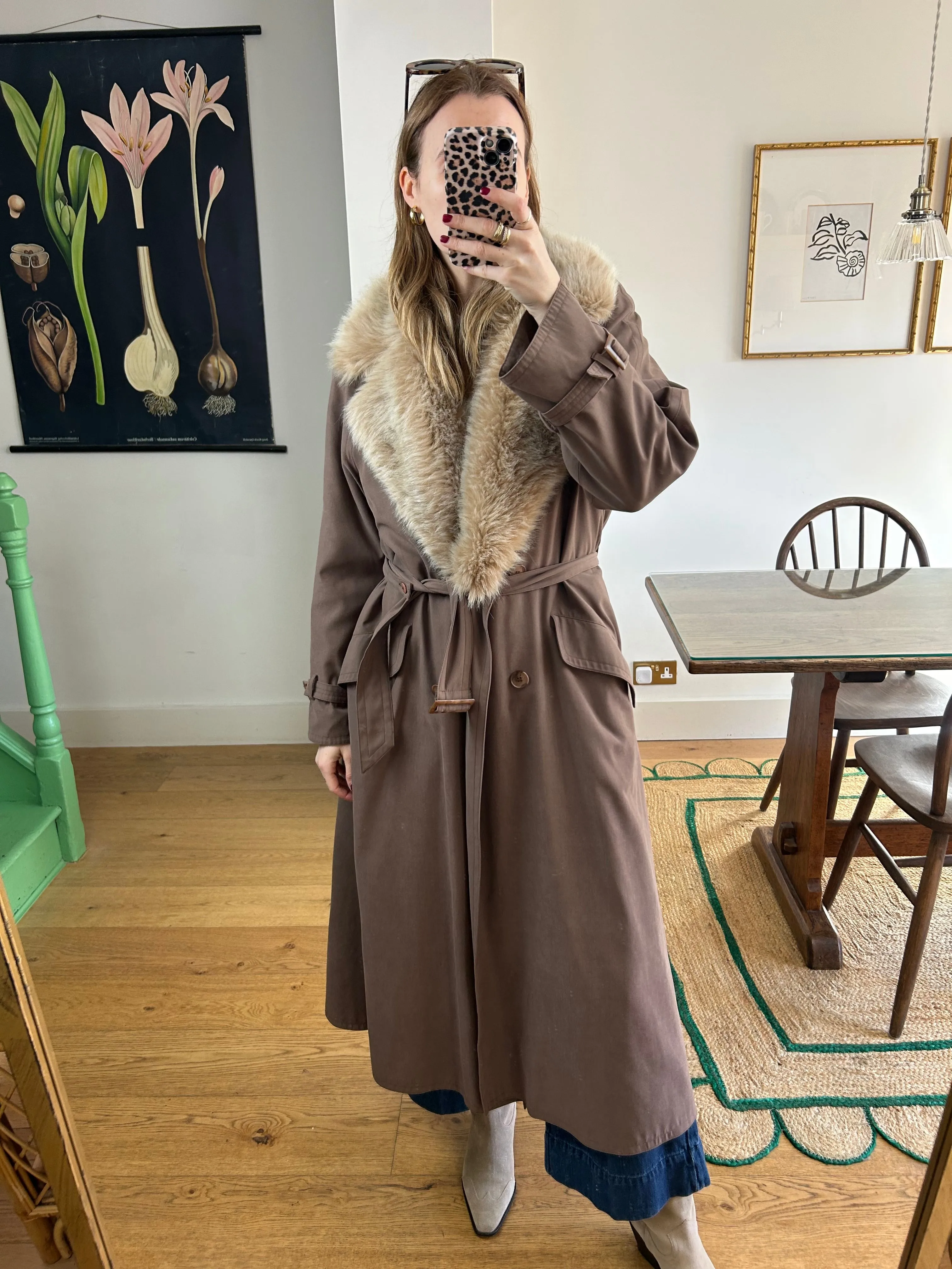 Fur Collar Trench Coat - S