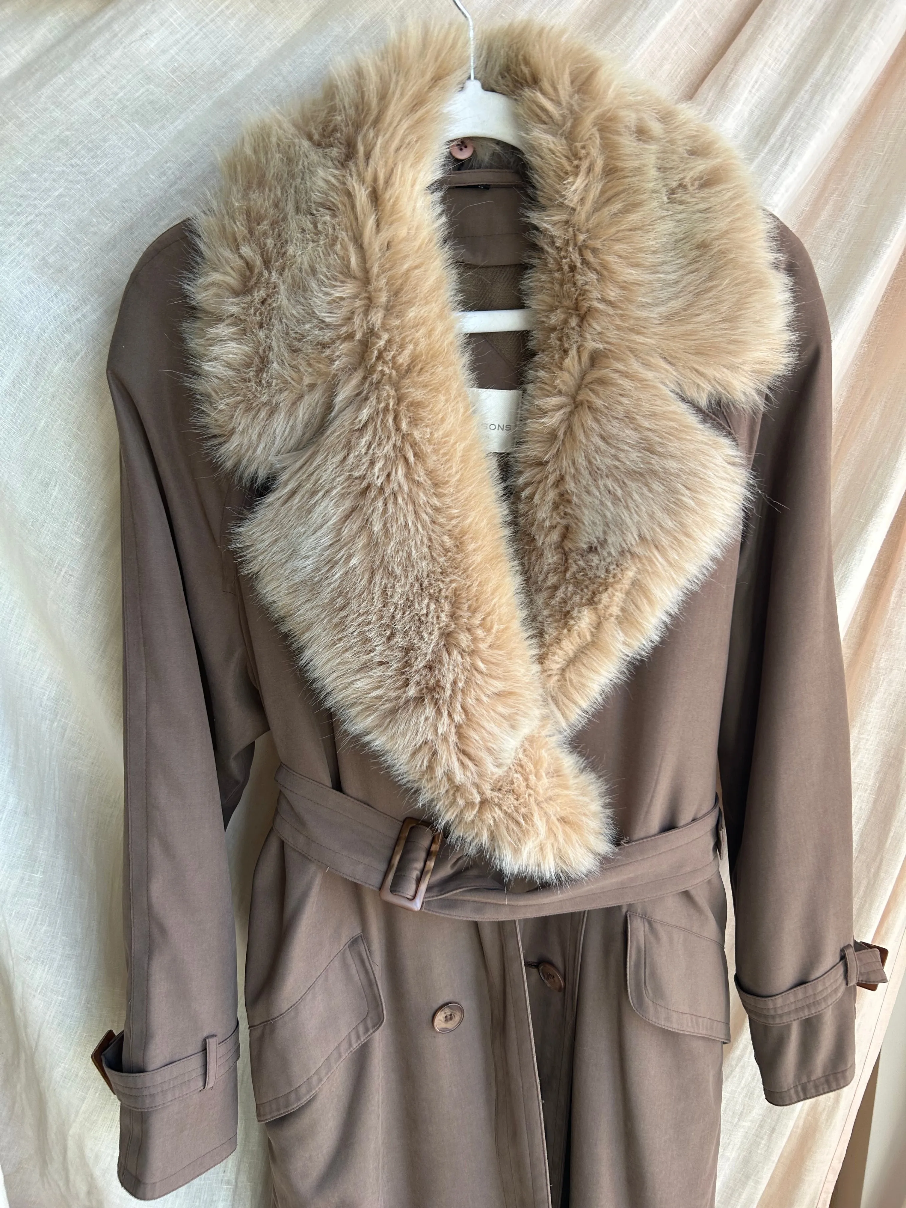 Fur Collar Trench Coat - S